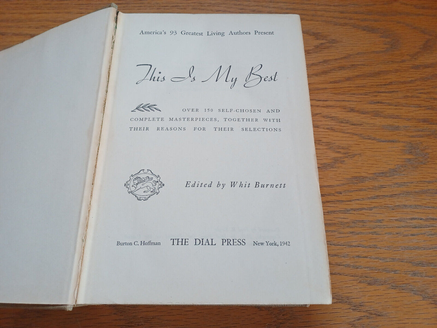 This Is My Best 1942 Whit Burnett Hardcover Dial Press