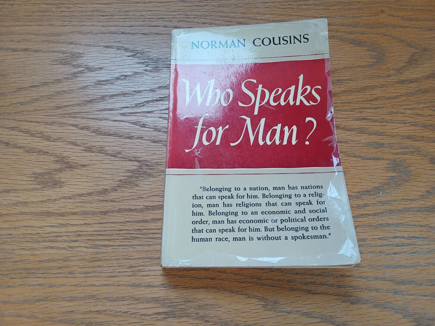 Who Speaks for Man Norman Cousins 1953 1st Printing Macmillan Paperback