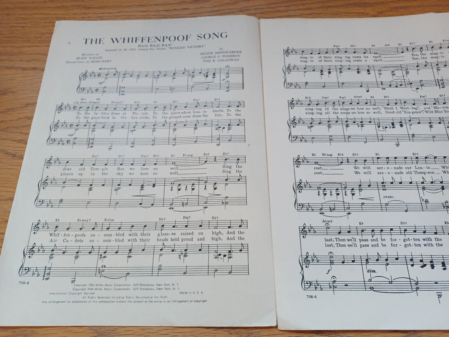 The Whiffenpoof Song Meade Minnigerode 1944 Miller Music