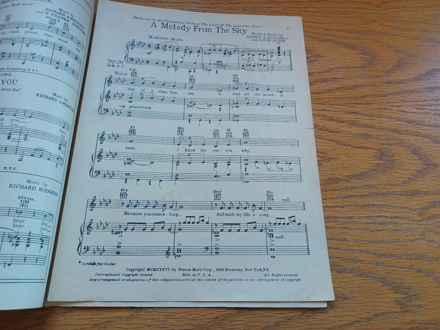 A Melody From The Sky Sidney D Mitchell Louis Alter 1936 Famous Music Corporatio