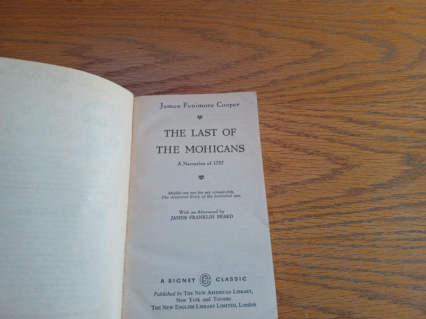 The Last of the Mohicans James Fenimore Cooper 1962 Signet New American Library