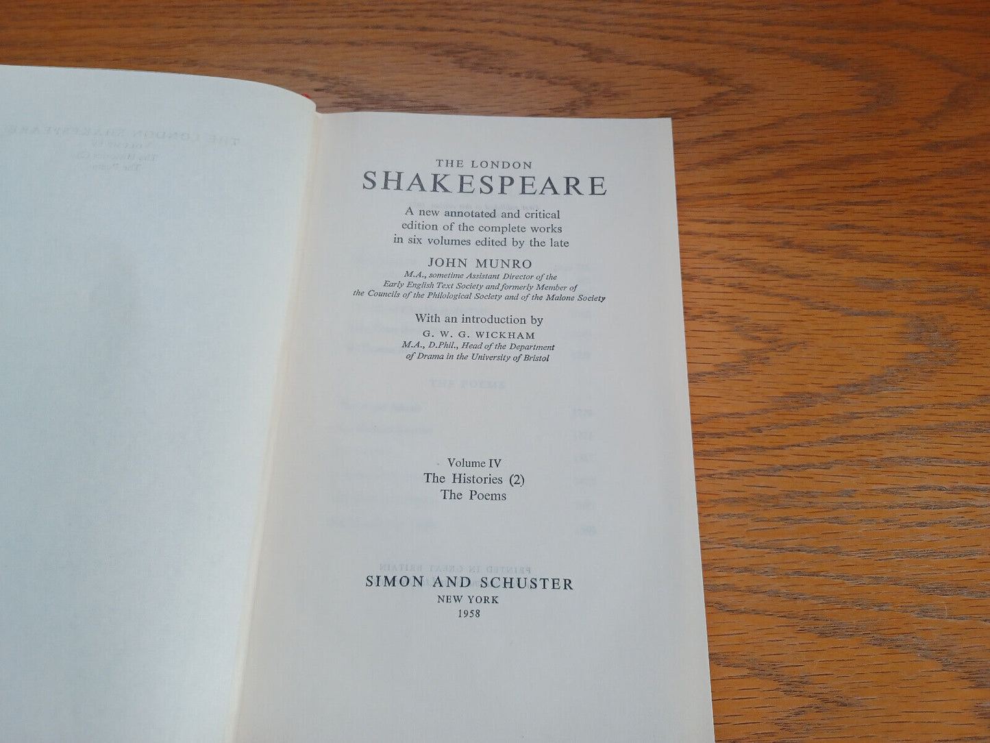 The London Shakespeare John Munro Vol IV the Histories Poems 1958 Simon and Schu