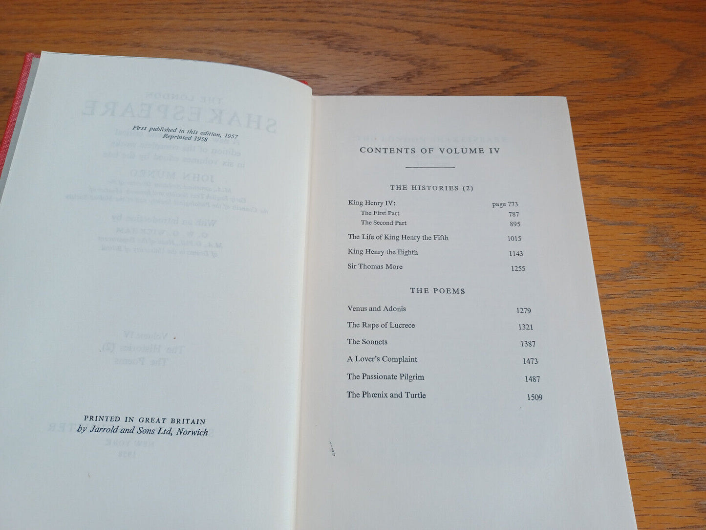 The London Shakespeare John Munro Vol IV the Histories Poems 1958 Simon and Schu