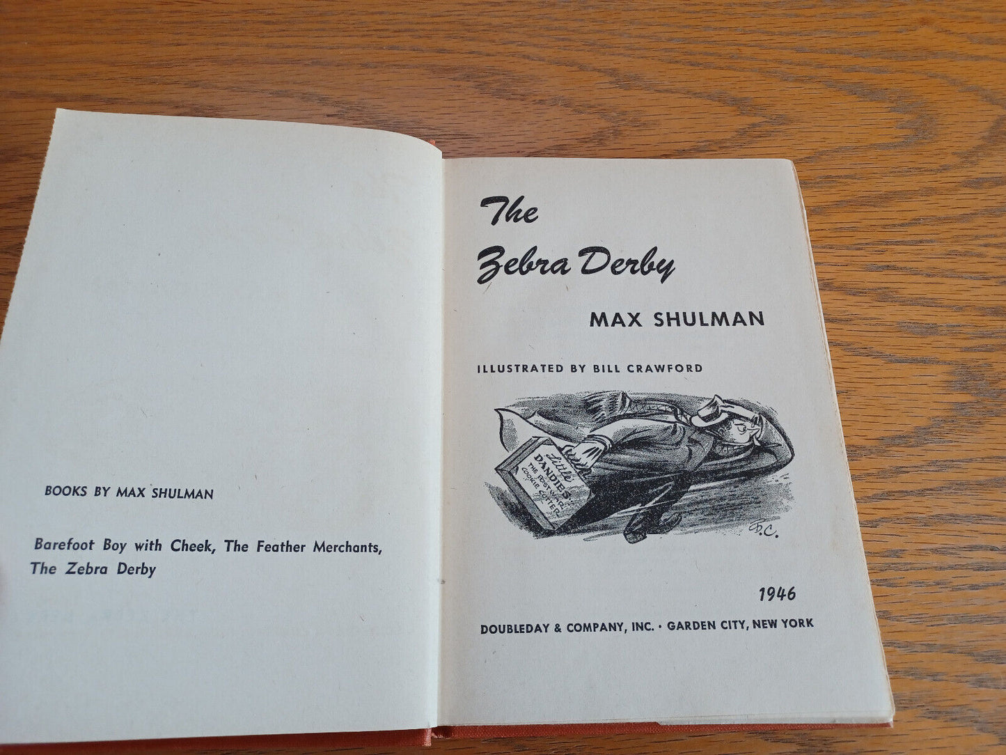 The Zebra Derby Max Shulman 1946 1st Edition Doubleday Hardcover Dust Jacket