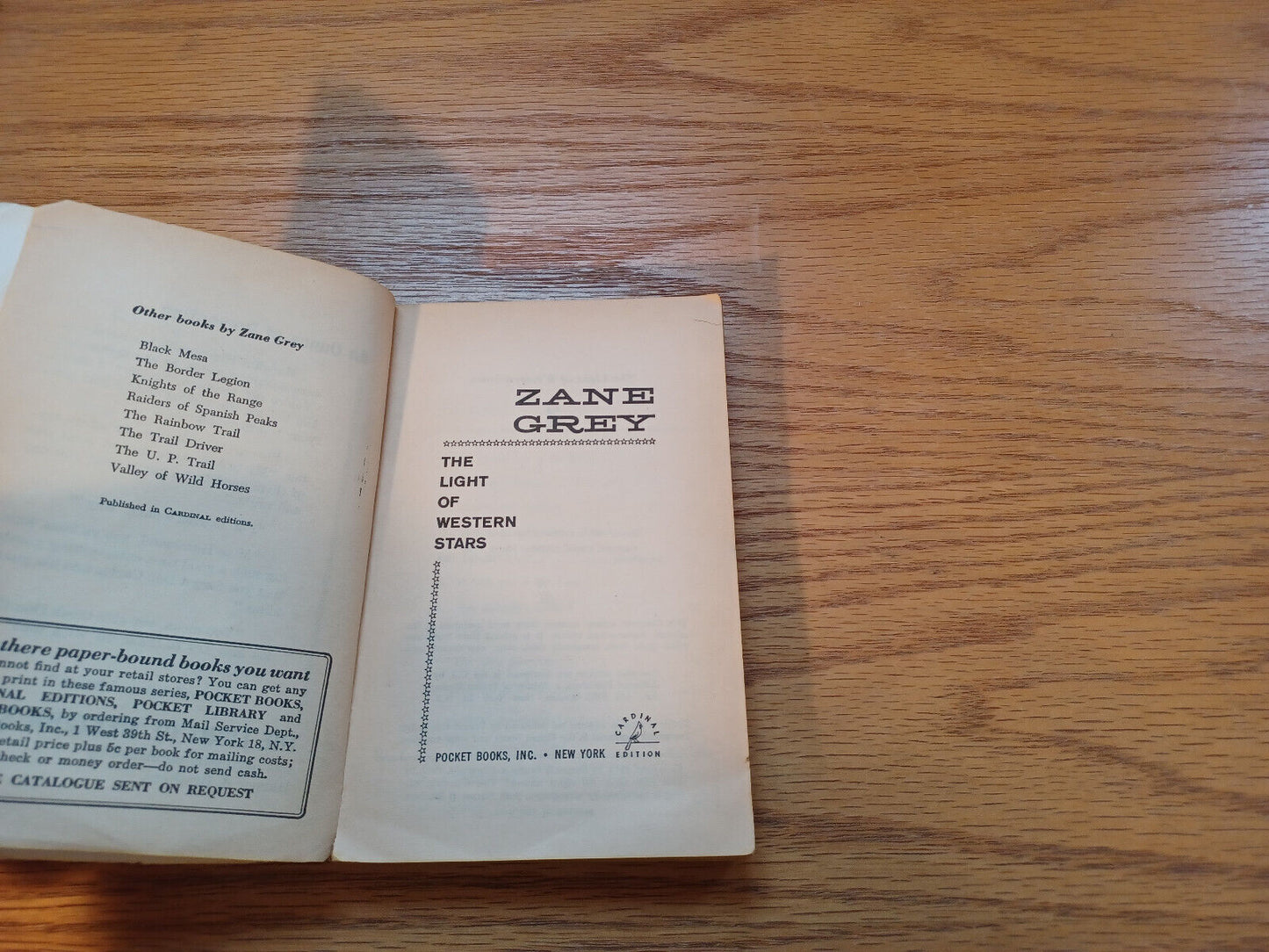 The Light Of Western Stars Zane Grey 1962 Pocket Books Cardinal Edition