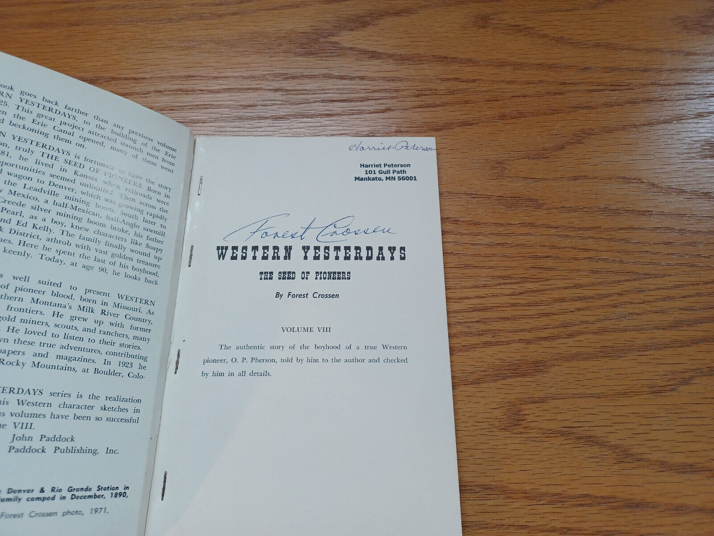 Western Yesterdays the Seed of Pioneers Forest Crossen Volume VIII 1971 Paperbac