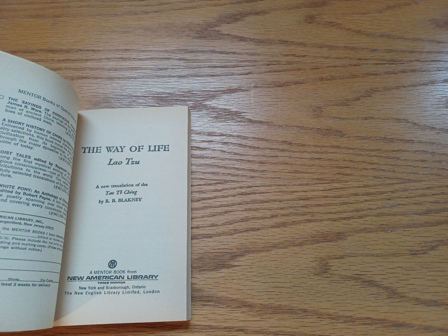 The Way of Life Lao Tzu 1955 R B Blakney New American Library