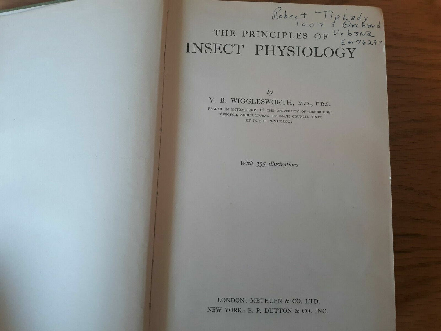 The Principles of Insect Physiology Hardcover 1950 V. B. Wigglesworth E P Dutto