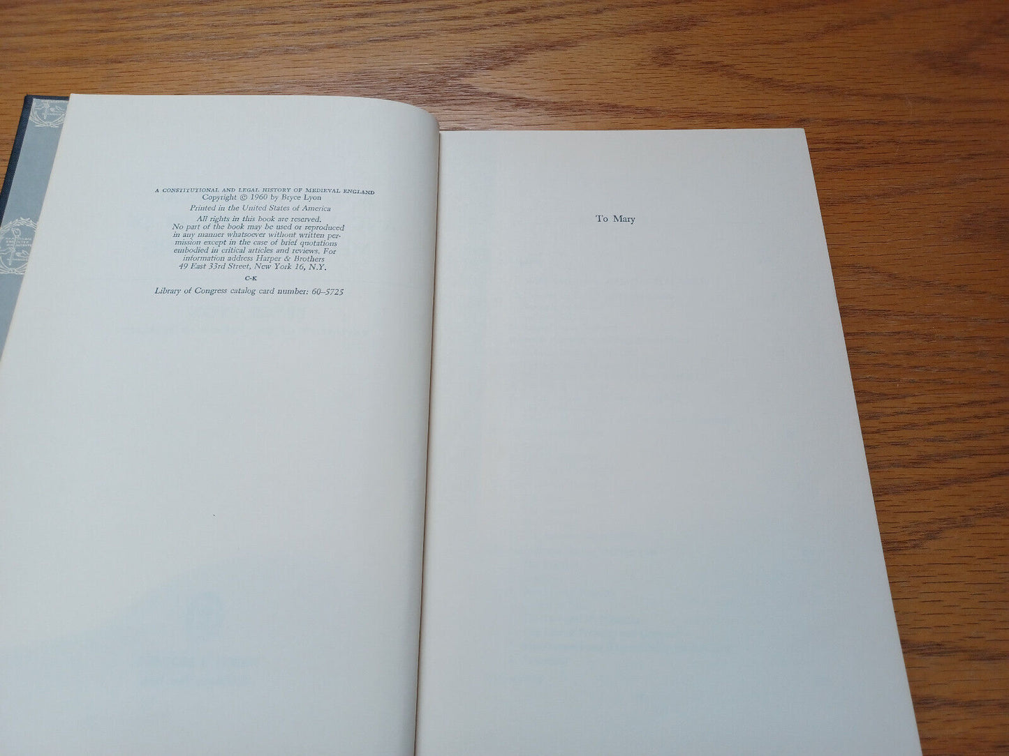 A Constitutional and Legal History of Medieval England by Bryce Lyon 1960