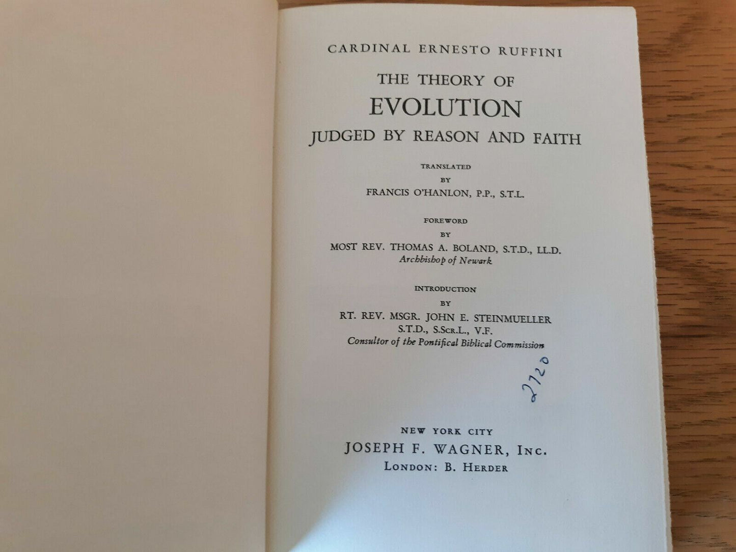 Theory of Evolution Judged by Reason and Faith Ernesto Ruffini 1959 HC/DJ