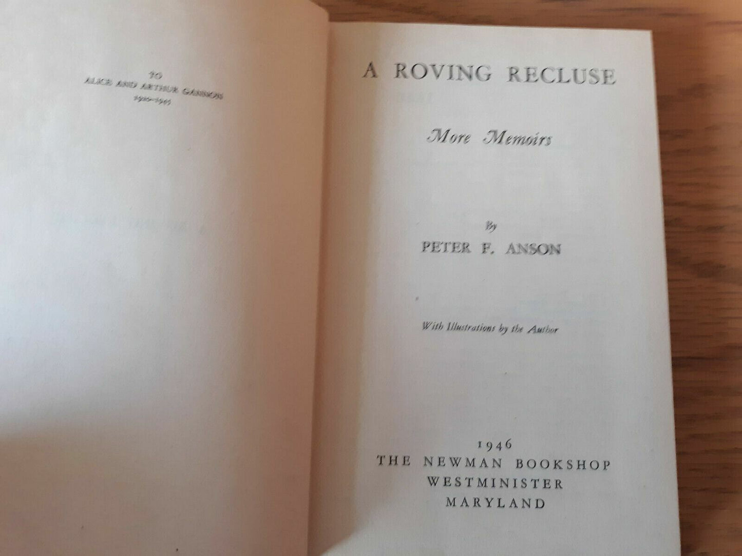 A roving recluse More memoirs Hardcover 1946 by Peter Frederick Anson (Author)