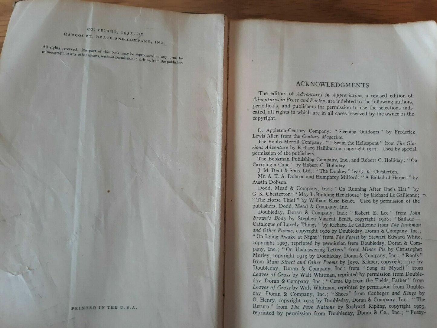 Adventures in Appreciation 1936  Cook Schweikert Miller Hardcover Harcourt, Bra