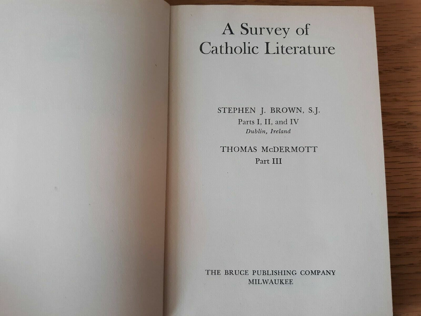 A Survey of Catholic Literature Revised Edition HC 1949 by Brown And McDermott