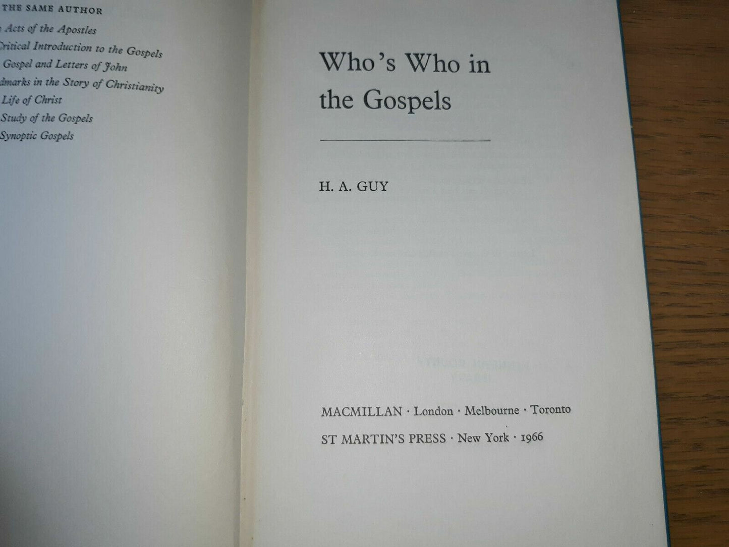 Who's who in the gospels Hardcover – 1966 by Harold A Guy (Author) HC