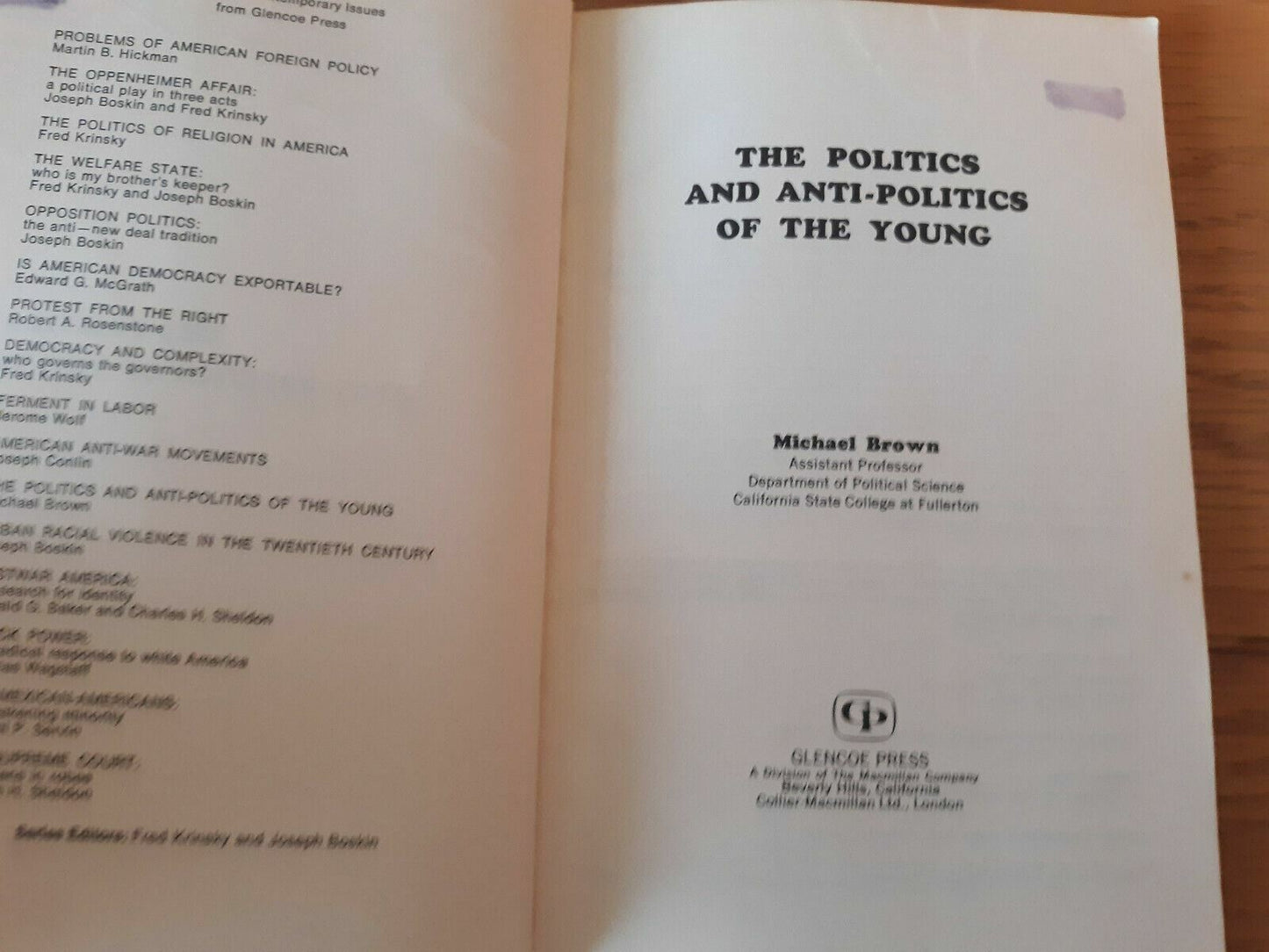 The Politics and Anti-Politics of the Young Paperback 1970 Michael Brown