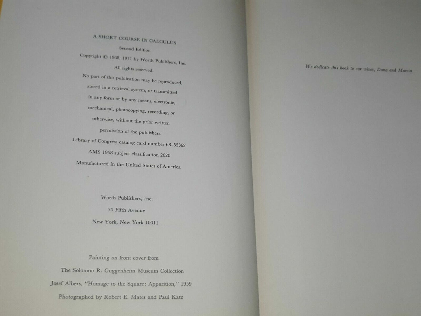 A Short Course in Calculus Hardcover 1971 David L. Outcalt 2nd Edition