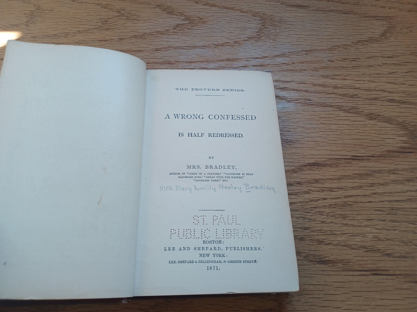 A Wrong Confessed Is Half Redressed Mrs Bradley 1871