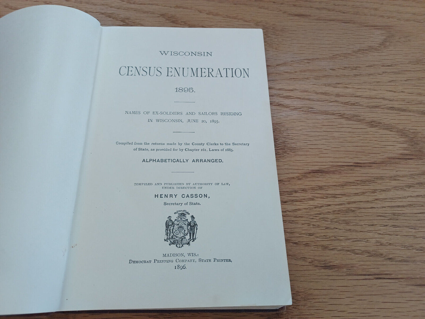 Wisconsin Census Enumeration 1895 Compiled By Henry Casson 1896