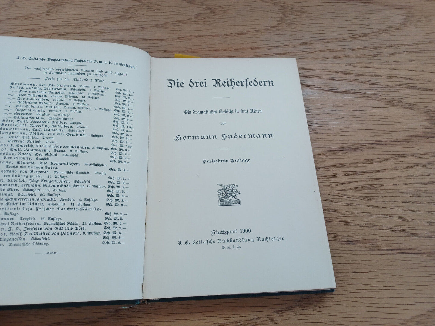 Die Drei Reiherfedern Von Hermann Sudermann 1900 Dreizehnte Auflage
